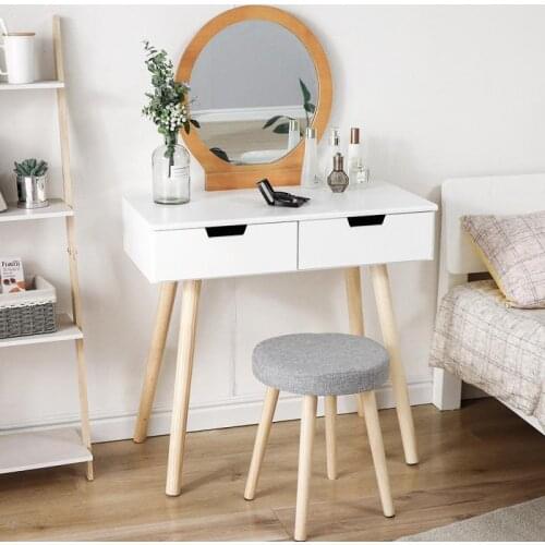 Oversea Stock!!!Modern Style Dressing Table With Stool Two Drawers Dresser 80×40×128CM Makeup Table Home Bedroom Furniture HWC