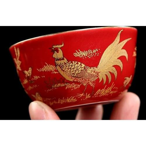 Vintage red bowl cup Jingdezhen pure hand made antique tea cup hand painted blue tea Master Cup accessories home decor