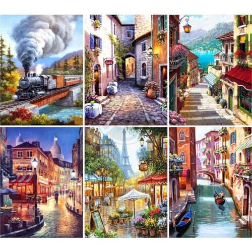 WEIWEI Train Diamond Embroidery Full Square/round 5D Diy Small Alley Scenery Diamond Painting Mosaic Hd Quality Handmade Product