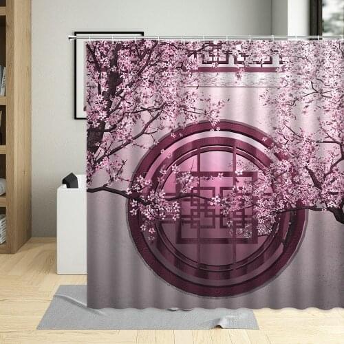 Pink Floral Cherry Blossom Shower Curtain Plant Flower Nature landscape Bathroom Decoration Polyester Cloth Hanging Curtains Set