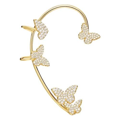 SLJELY Fashion Real 925 Sterling Silver Yellow Gold Color Ball Butterflies Ear Cuff Cubic Zirconia Clip Earring 1pc for Women