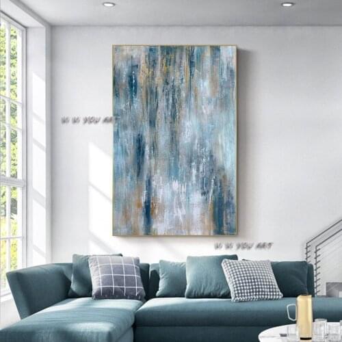100% Handmade Abstract Oil Painting Blue Contemporary Minimalist Wall Art On Canvas Modern For Living Room Bedroom