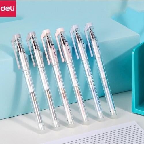 12pcs Deli Erasable Gel Pen Cartoons Sign Pens 0.5MM Black Blue Ink with Eraser Creative Writing Tools for Student School Office