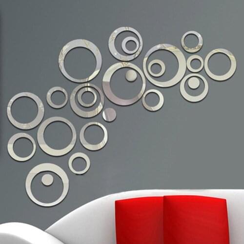 24pcs/set 3D DIY Circles Wall Sticker Home Decoration Mirror Wall Stickers for TV Background Home Decor Acrylic Decor Wall Decor