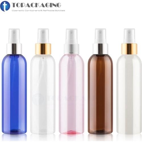30pcs*200ML Spray Pump Bottle Empty Cosmetic Container Plastic Perfume Refillable Packing Mist Atomizer Anodized Aluminum Ring