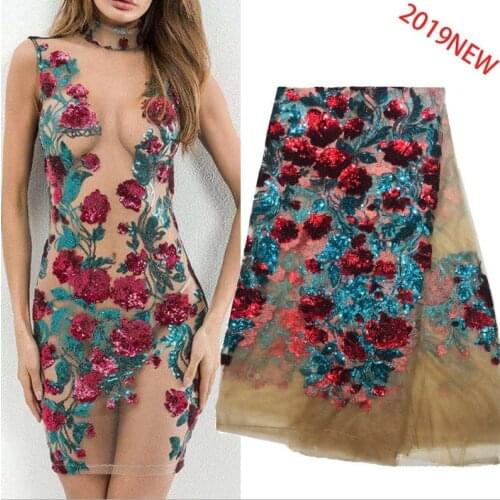 5 Yards Red Rose Lace Fabric, Gorgeous Sequined Floral Tulle Mesh Lace Fabric, African Lace Fabric, Sewing Lace Fabric