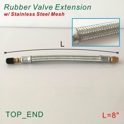 8" Long,Stainless Steel Mesh Wrapped,Flexible Rubber Valve Extension,Work w/ Tire Valve Directly