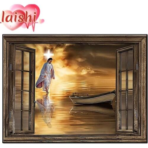3D Diy False window, jesus, cross, religious art Diamond Painting Diamond art crystal Mosaic Embroidery Painting New Year Gift
