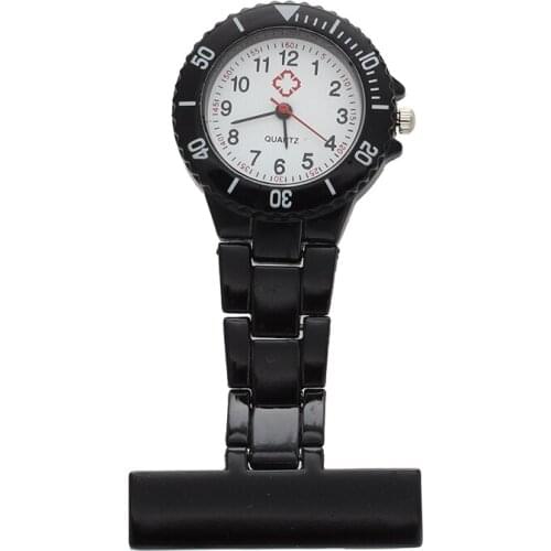 Kili Black Quartz Movement Nurse Brooch Fob Tunic Pocket Metal Watch