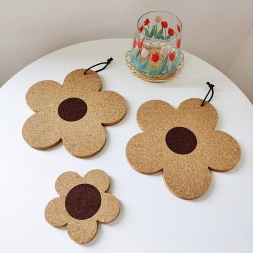 Floral Cork Placemat Korean Japan Style Cup Mat Holder Floret Drink Coasters Tea Pot Pad Support Tray Placemats Home Table Decor