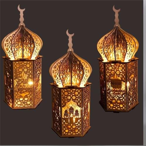 Wooden Eid Mubarak Light Accessories Ramadan Kareem Ramadan Decorations Islam Gift Muslim Hanging Lantern Palace Light Eid Party