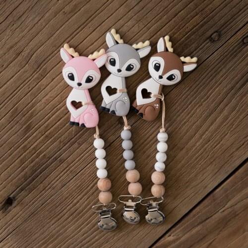 Lets Make Baby Teether Silicone Sika Deer Soother Pacifier Clip BPA Free Silicone Teether Baby Nursing Accessories Dummy Clips