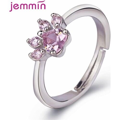 New Exquisite Bear Claw Cat Claw Rings 925 Sterling Silver Rhinestone Animal Anniversary Ring Female Adjustable Finger Ring