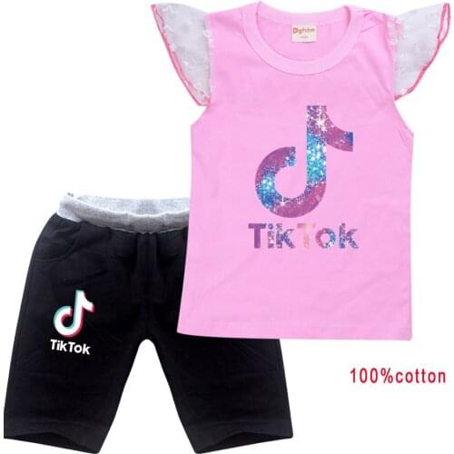 TIK TOK Children Girls Boys Brand Clothing Set Summer Cotton Short-Sleeved T-Shirt Shorts Suit Kids Tracksuit Teenagers 2-16Year