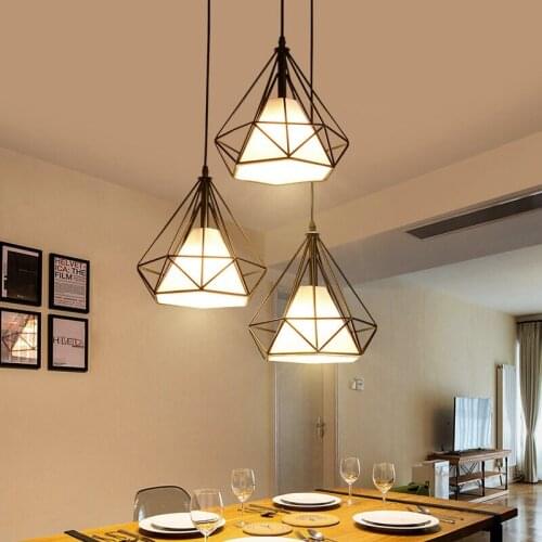 Nordic creative personality restaurant Pendant Light modern lamp minimalist tea shop Club house wrought iron diamond lamp FG499