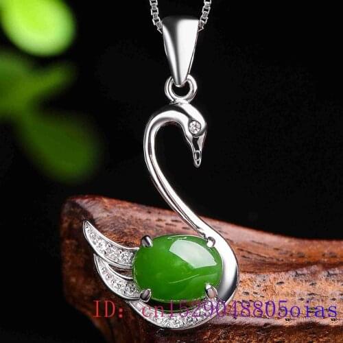 Jade Swan Pendant Gemstone Jewelry Gifts Charm Zircon Chalcedony 925 Silver Necklace Fashion Natural Amulet Crystal Chinese