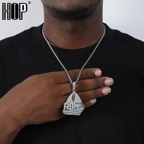 Hip Hop FREEWAY Boat Shape Pendant Iced Out Bling Cubic Zircon AAA+ CZ Necklaces & Pendants For Men Jewelry With Solid Back