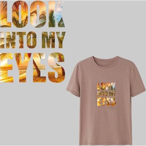 Fashion PVC Patch Look Ento My Eyes letter Clothes Heat Transfer Printing T shirt Women Iron on Patches for Clothing Stickers
