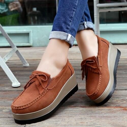 Autumn women platform shoes leather suede plush slip on sneakers chaussure femme tassel fringe loafers moccasins women shoes