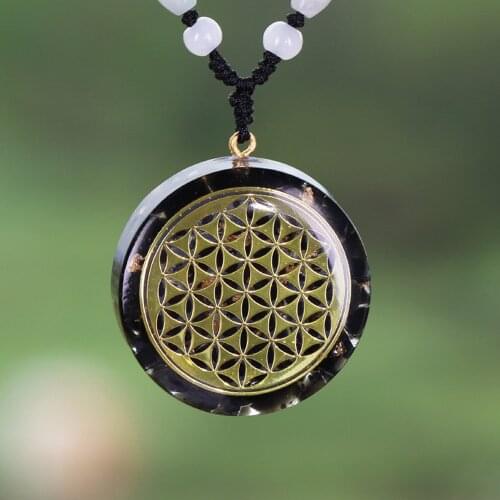 Orgonite Pendant Flower Of Life Necklace Obsidian Sacred Geometry Chakra Energy Necklace Meditation Jewelry