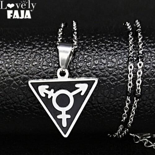 2021 Dark Black Enamel Stainless Steel Transgender Necklace Male Female Symbol Triangle Gay Pendant Necklace Jewelry N1838S03