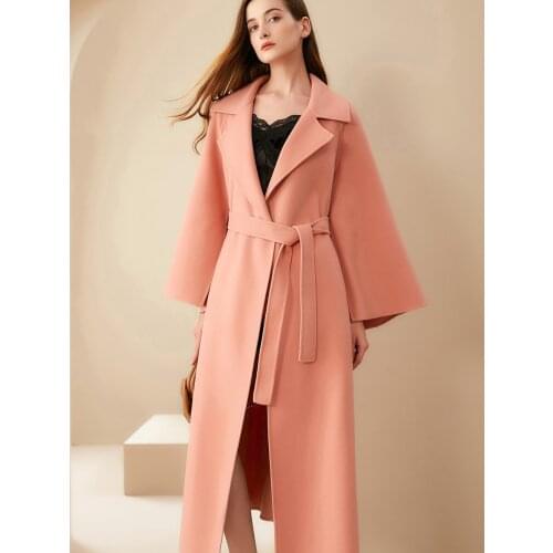 Commuting simple trumpet sleeves temperament slim fit meat pink super long Cape cashmere coat fairies must enter
