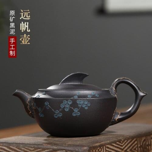 Purple clay teapot manufacturers direct black mud far sail pure hand painting agent on behalf of a delivery