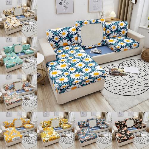 Removable Sofa Seat Cover Chrysanthemum Fabric Sofa Seat Cushion Cover For Chaise Longue Sofa Elastic Slipcover