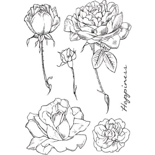 Happiness Flower Stamps Clear Rubber Scrapbooking Rose Flower Background Stamps For Card Making