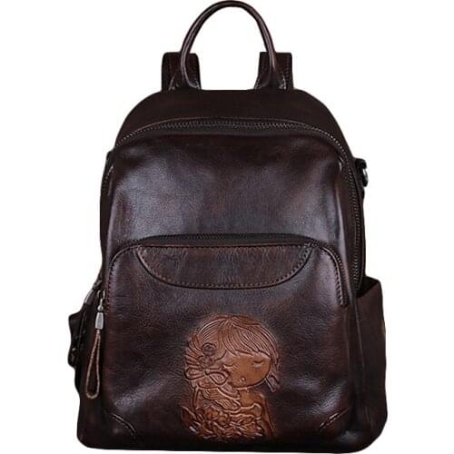 Retro Top layer cowhide Backpacks Students School Bag Girls Small Back Pack Shoulder Bags