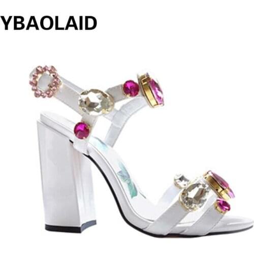 Ruby Thick High-heeled Fashion Sandals Fish Mouth Sheepskin Rhinestone Buckle Printing Banquet Super High-heeled Sandals