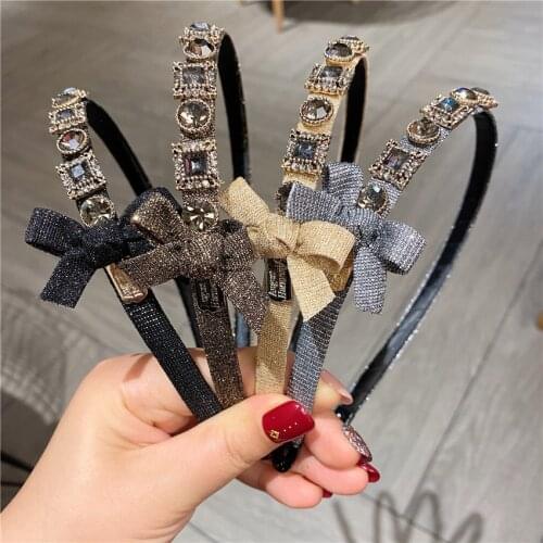 Rhinestone Hair Hoop Headband Ribbon Bow Crystal Hairbands for Women Girls Head Bands Korean Party Casual Hair Accessories Gifts