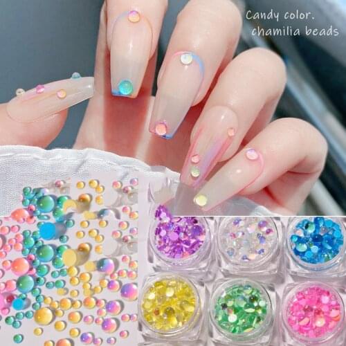 Candy Colors Mixed Size Round Glass Crystal Beads AB 3D Nail Art Rhinestones DIY Flatback Acrylic Stones Decorations Nails Art