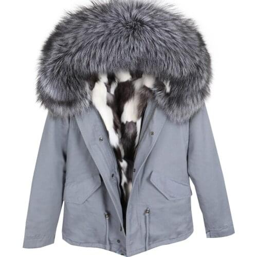 2020 Thick Warm Parka Winter Jacket Women Natural Raccoon Fur Collar Loose Sliver Fox Fur Liner Short Coat Fashion Real Fur Coat