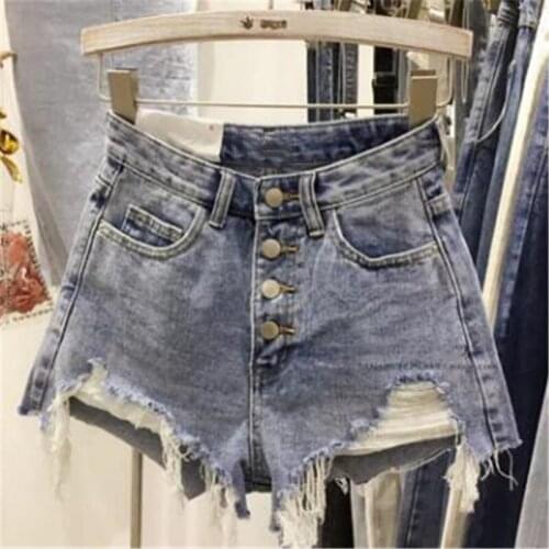 2020 New Best-selling Denim Shorts Female Summer High Waist Was Thin and Loose Large Size Hole Women Shorts Tide