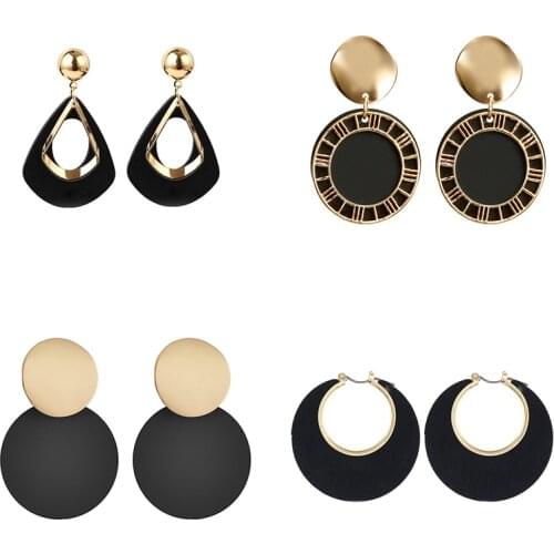 Korean Statement Earrings for Women Black Cute Acrylic Geometric Dangle Drop Gold Earrings Wedding Brincos 2021 Trend Jewelry