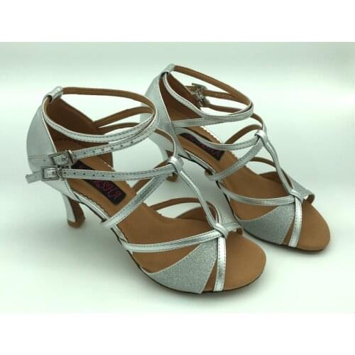 Latin dance shoes for women ballroom salsa shoes tango shoes & wedding shoes 6232SPG Silver PU