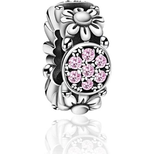 2019 100% 925 Sterling Silver Pink Gemstone Flower Spacer Beads Charm Suitable DIY Bracelet Gift Women Jewelry MGJ041-MGJ060