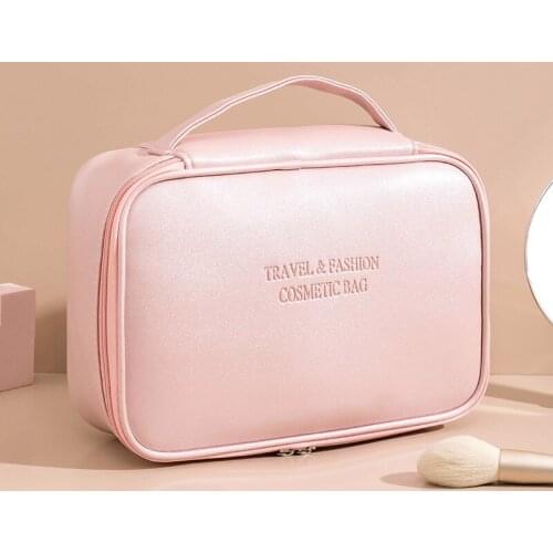 1PC Womens PU Leather Cosmetic Bag Large-Capacity Travel Toiletry Waterproof Storage Case Portable Girls Make Up Organizer