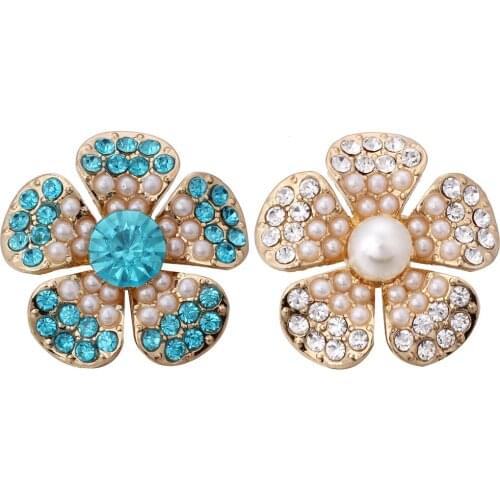 10pcs/lot New Gold Flower Snap Button Jewelry DIY Imitation Pearls 18mm 20mm Snap Buttons Fit Snap Bracelet Necklace For Women