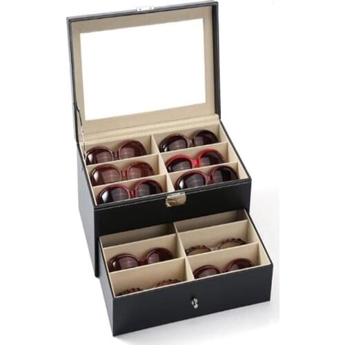12 pieces capacity lockable eyewear counter table display box sunglass presentation case double tray eyewear collection box