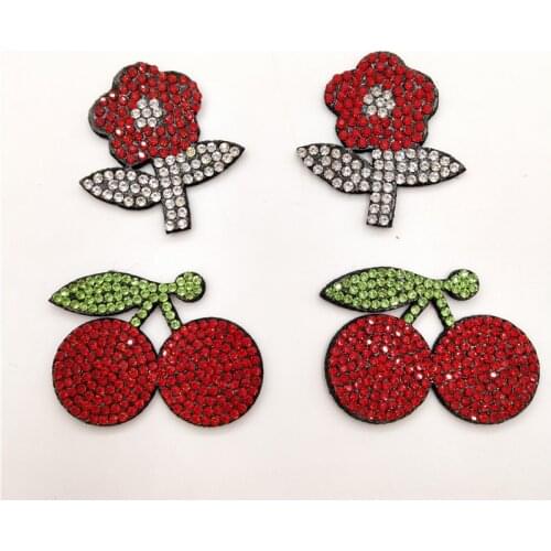 20pcs/lot Red Shiny Diamond Flower/Cherry Shape Padded appliques for headwear decoration handmade hair accessories