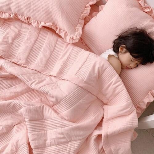 2021 1 piece of mattress pad Korean solid color long pillow deep stitch quilted bedspread queen quilt (pillowcase free)