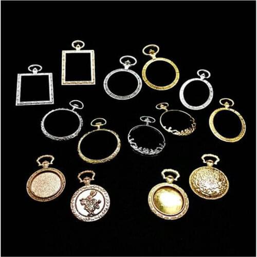 5pcs Round Oval Watch Pendant Metal Frame Square Pocket Lace Bezels Tray Charms UV Resin Craft DIY Jewelry Fillings Accessory