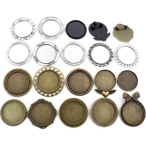 5pcs/lot 30mm Inner Size Black and Antique Silver Plated And Bronze Colors Brooch Pin whirlwind Style Cabochon Base Setting