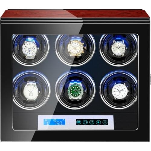 AAA Quality 5 Modes Rosewood Watch Winder with Quiet Japanese Mabuchi Motor 6+0 Storage Ultra-quiet Japanese motor with LED