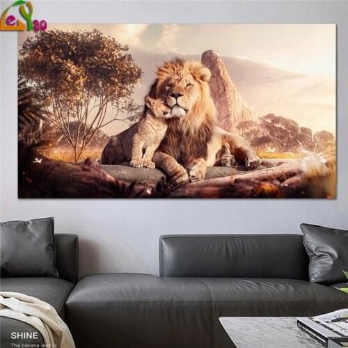 Mom and Baby Lions 5d Diy Diamond Paintings Cross Stitch Kits Animal Diamond Embroidery Art Pictures Home Wall Decoration