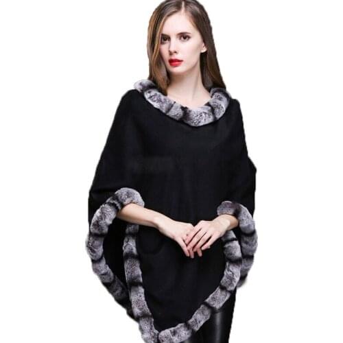 Ladys Real Cashmere Cape Female Genuine Rex Rabbit Fur Women Shawl Coat Cloak Poncho Wraps