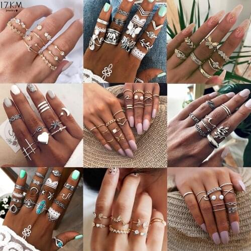17KM Bohemian Crystal Rings Set Star Gold Color Rings For Women Fashion Geometric Pearl Ring Trendy 2020 Jewelry Gifts Party