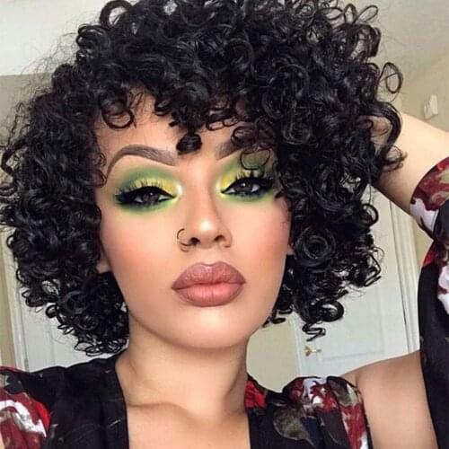 Rebecca Short Curly Bob Wigs Human Hair Wigs For Black Women Peruvian Remy Loose Curly Human Hair Bangs Wig Bohemian wave Nature